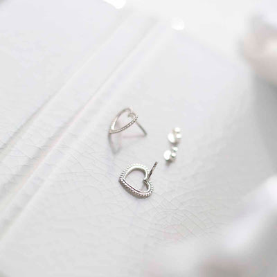 ML776 Sterling Silver Beaded Heart Stud Earrings 4 larger