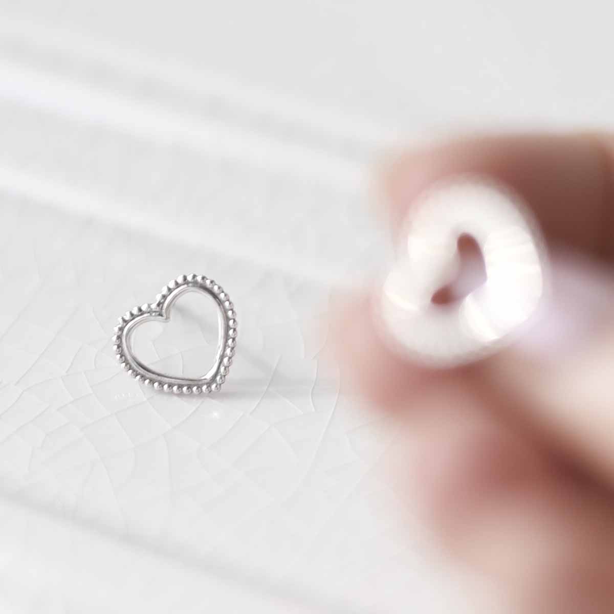 Sterling Silver Beaded Heart Stud Earrings