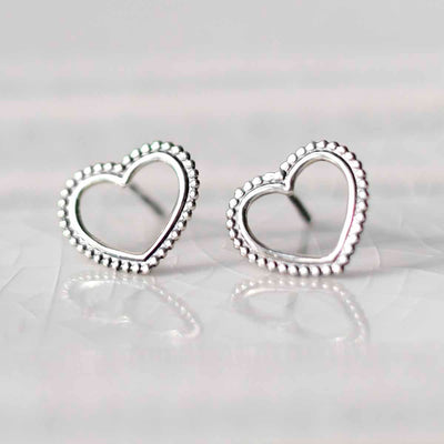 ML776 Sterling Silver Beaded Heart Stud Earrings 2