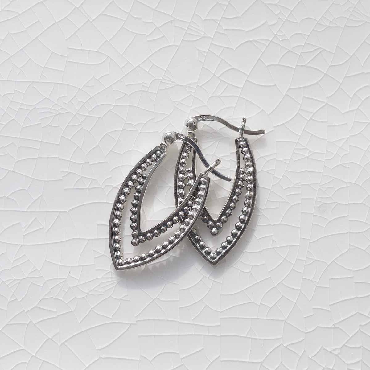 Sterling Silver Beaded Leaf Hoop Earrings