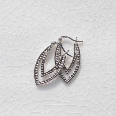 ML823 Sterling Silver Beaded Leaf Hoop Earrings 2