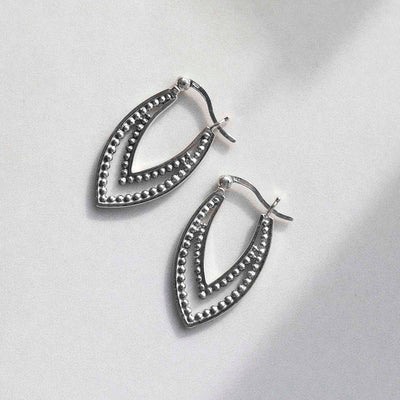 ML823 Sterling Silver Beaded Leaf Hoop Earrings 1