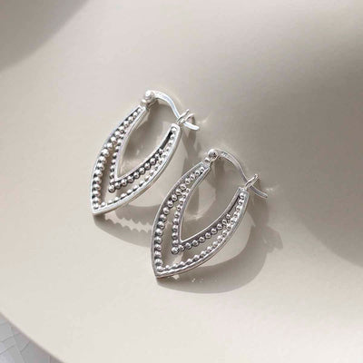 ML823 Sterling Silver Beaded Leaf Hoop Earrings 3