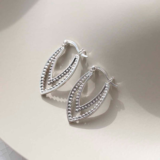 ML823 Sterling Silver Beaded Leaf Hoop Earrings 3