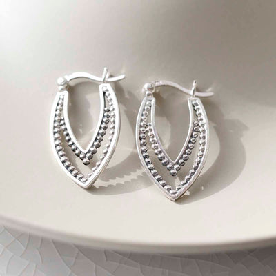 ML823 Sterling Silver Beaded Leaf Hoop Earrings 4
