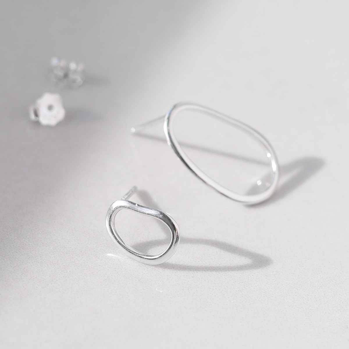 Sterling Silver Asymmetric Oval Stud Earrings