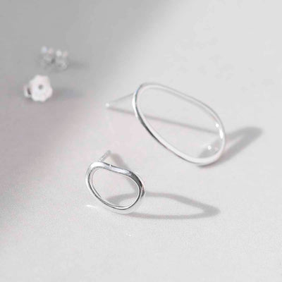 ML827 Sterling Silver Asymmetric Oval Stud Earring 3