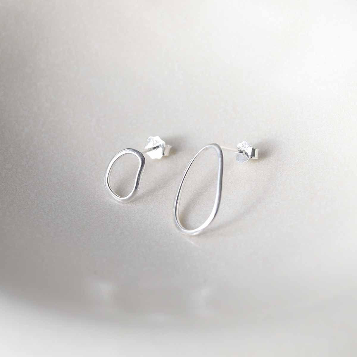 Sterling Silver Asymmetric Oval Stud Earrings