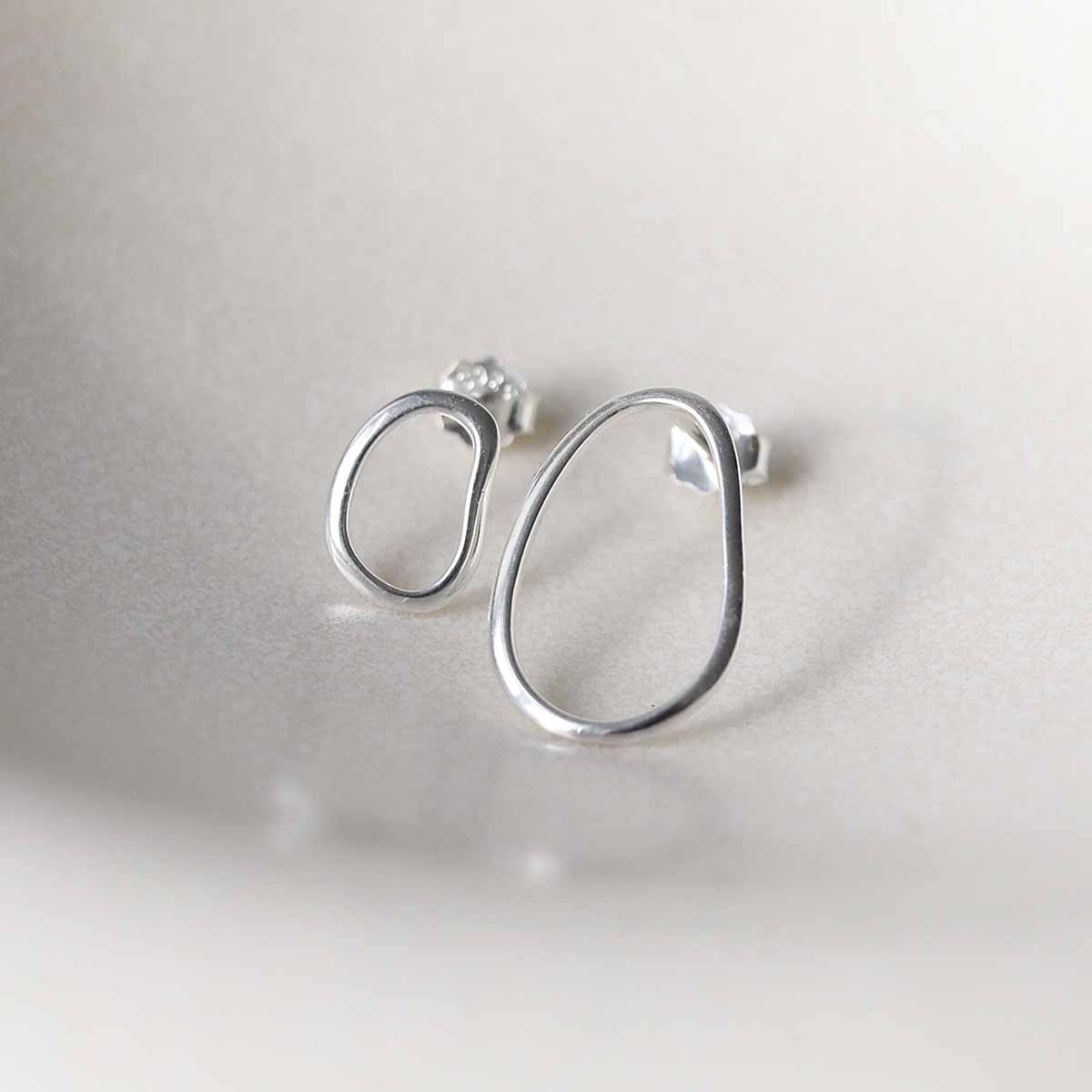 Sterling Silver Asymmetric Oval Stud Earrings