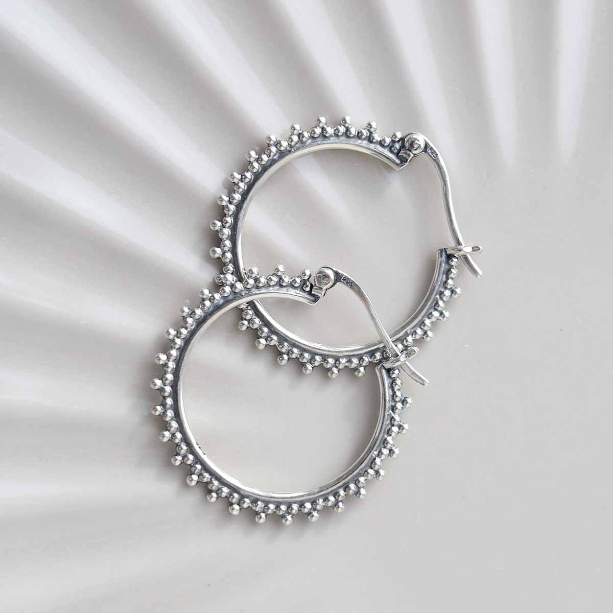 Sterling Silver Large Circle Detail Hoops