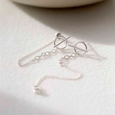 ML803 Sterling Silver Circle and Bar Chain Stud Earrings 3