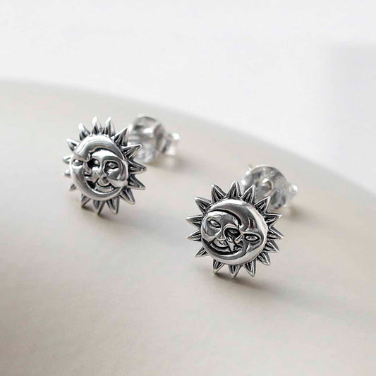ML772 Sterling Silver Sun and Moon Stud Earrings 1