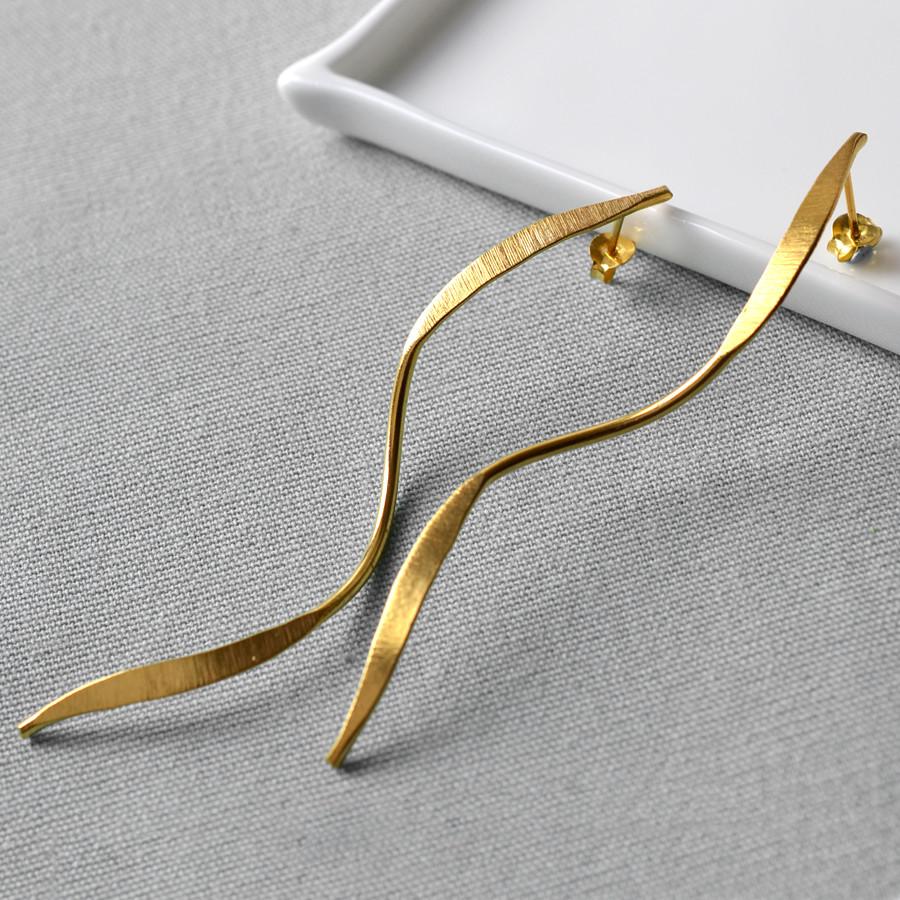 Sterling Silver Gold Plated Ribbon Stud Earrings