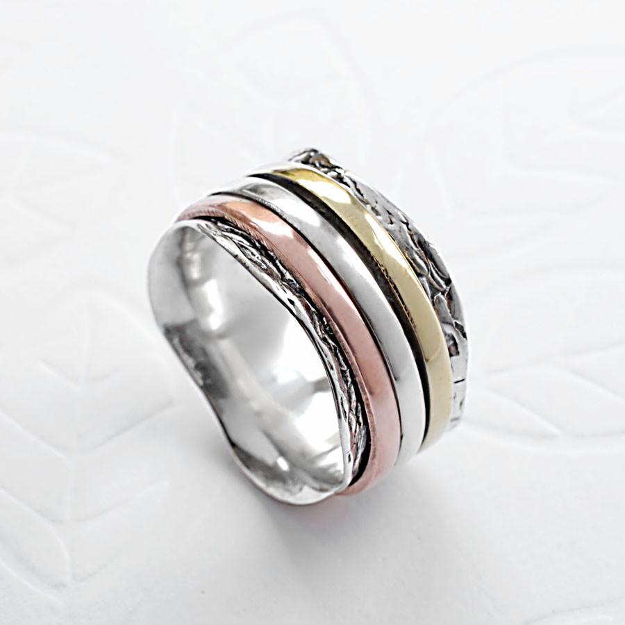 Sterling Silver Mixed Metal Spinning Waves Ring