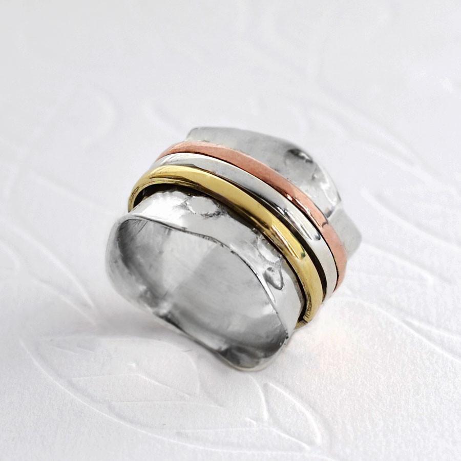 Mixed Metal Triple Scalloped Spinning Ring