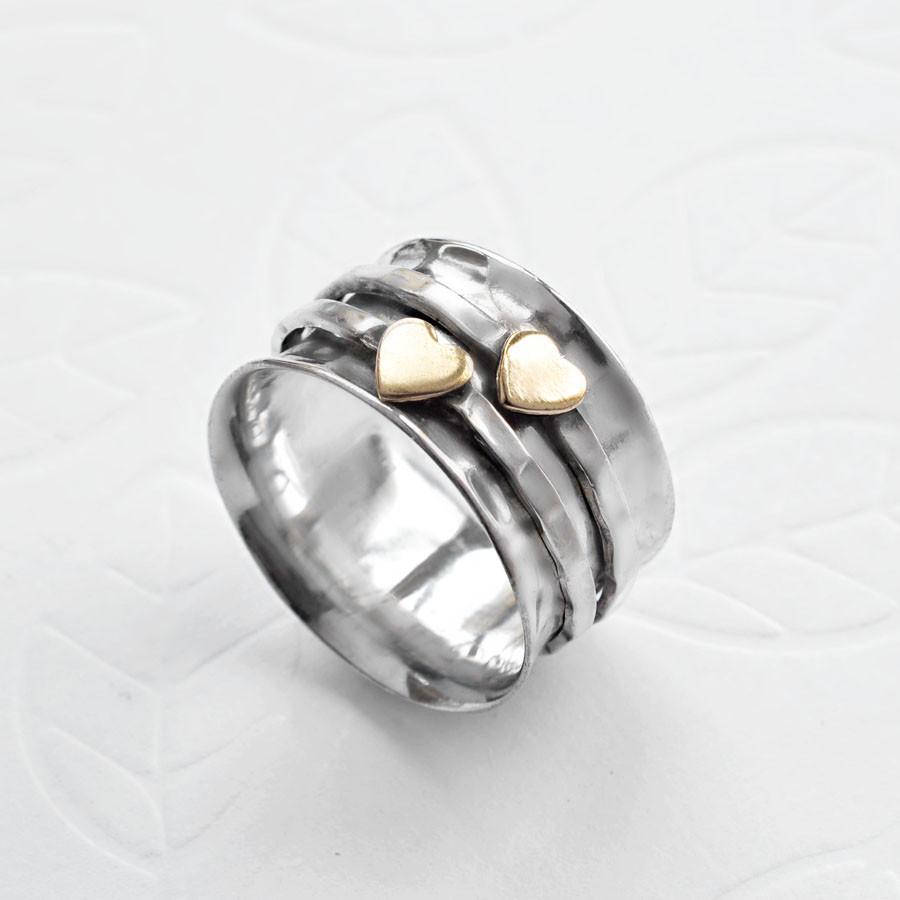 Sterling Silver Mixed Metal Spinning Hearts Ring