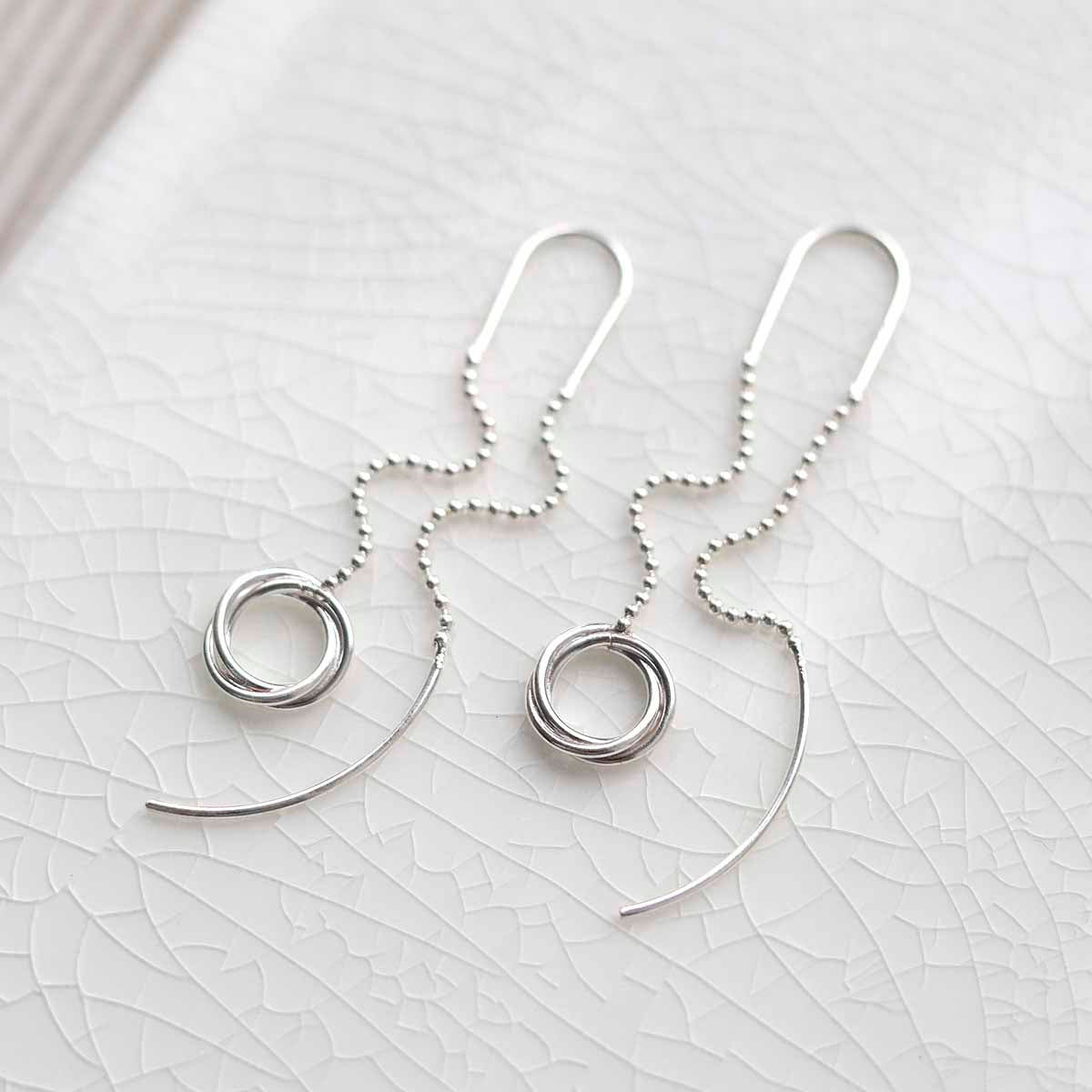 Sterling Silver Simple Rings Threader Earrings