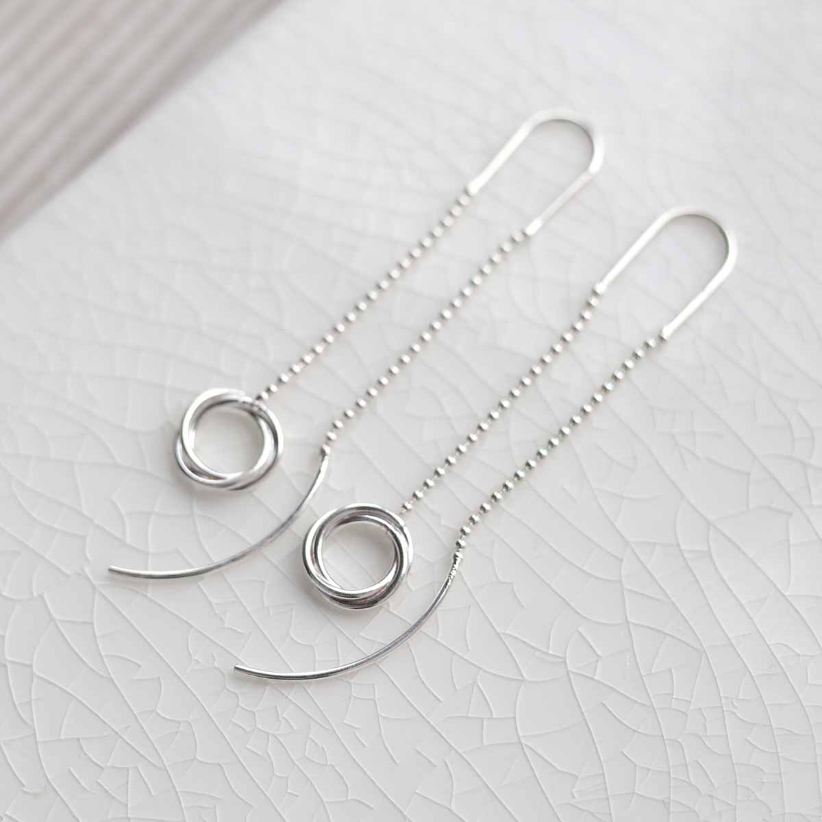 Sterling Silver Simple Rings Threader Earrings