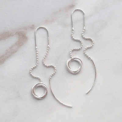 ML796 Sterling Silver Simple Rings Threader Earrings copy