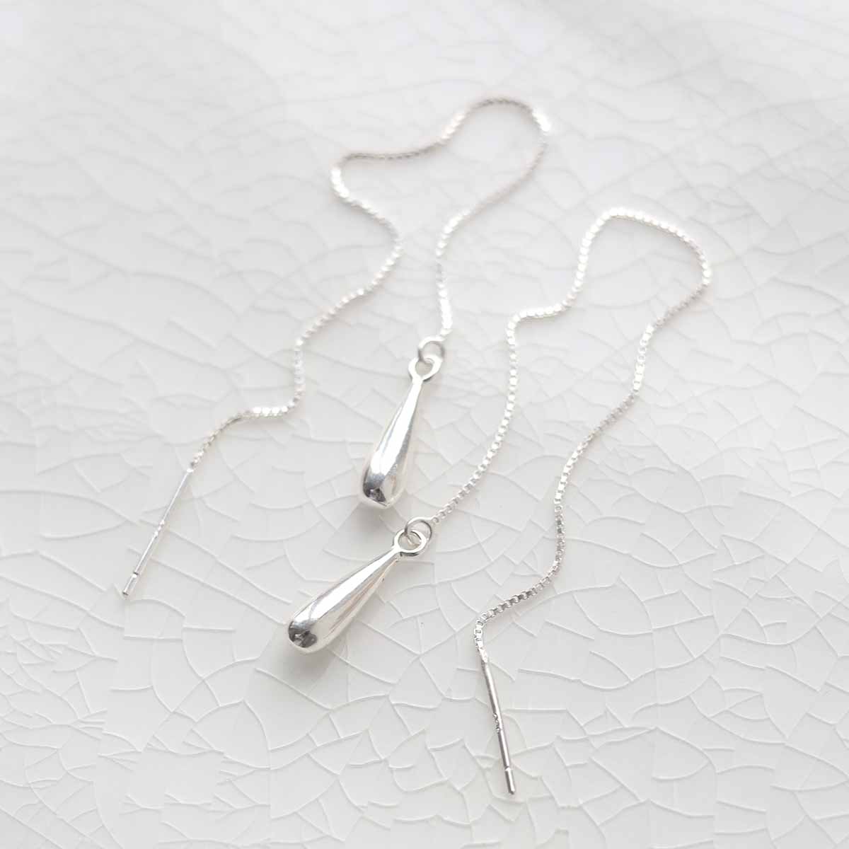 Sterling Silver Teardrop Threader Earrings