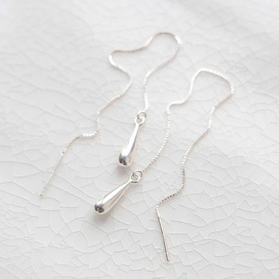 ML791 Sterling Silver Teardrop Threader Earrings