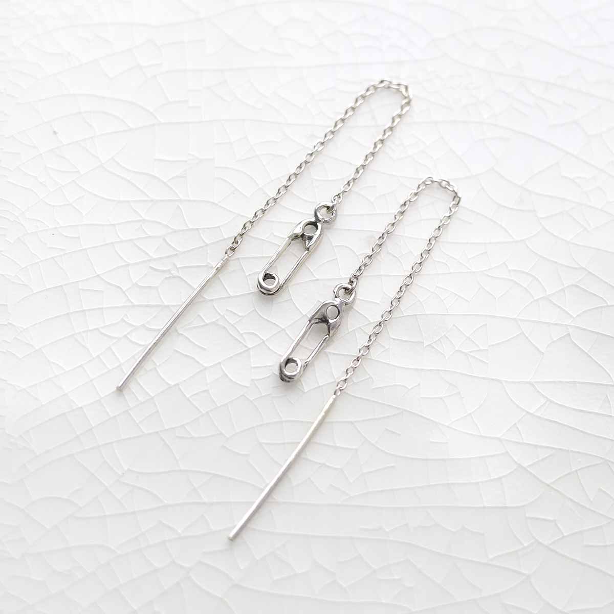 Sterling Silver Safety Pin Threader Earrings