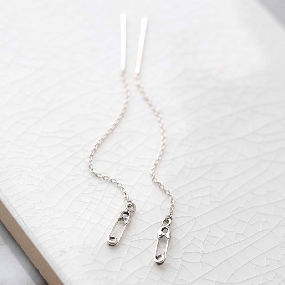 Sterling Silver Safety Pin Threader Earrings