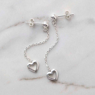 ML800 Sterling Silver Heart Drop Threader Earrings 2 copy