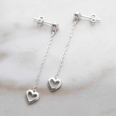 ML800 Sterling Silver Heart Drop Threader Earrings 3