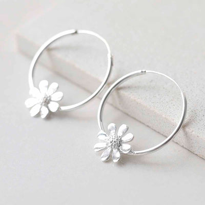 MZB138 Sterling Silver Daisy Hoop Earrings