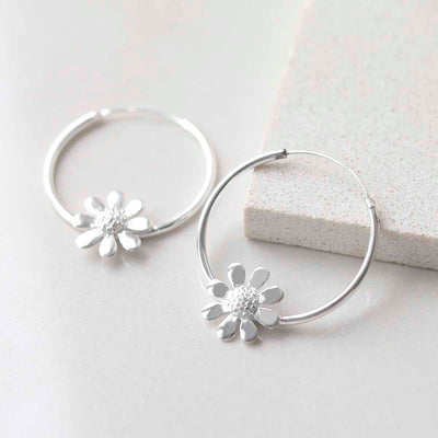 MZB138 Sterling Silver Daisy Hoop Earrings 6