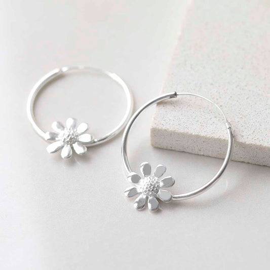 MZB138 Sterling Silver Daisy Hoop Earrings 6