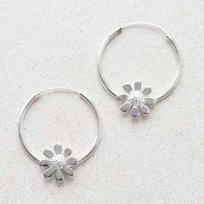 MZB138 Sterling Silver Daisy Hoop Earrings 4