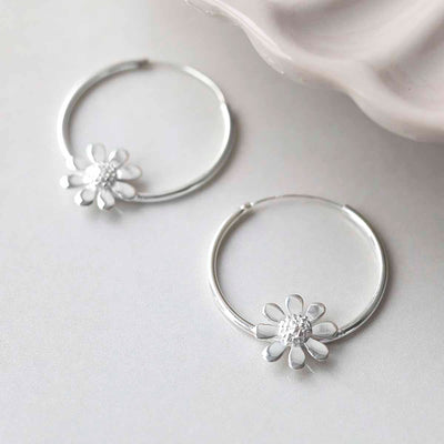MZB138 Sterling Silver Daisy Hoop Earrings 5