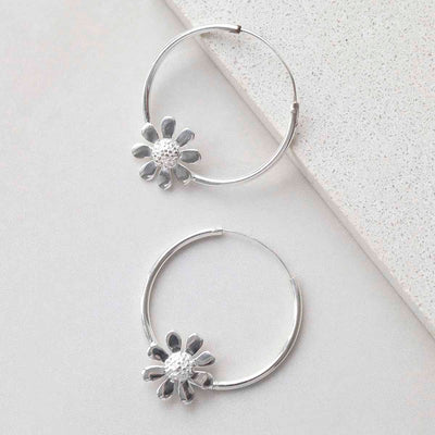 MZB138 Sterling Silver Daisy Hoop Earrings 2