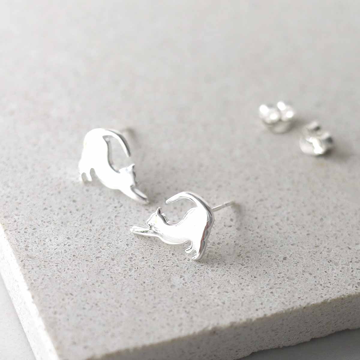 Sterling Silver Kitten Stud Earrings