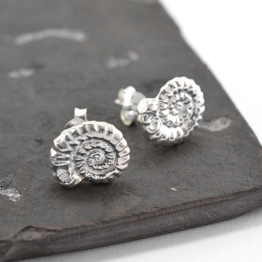 Sterling Silver Ammonite Stud Earrings