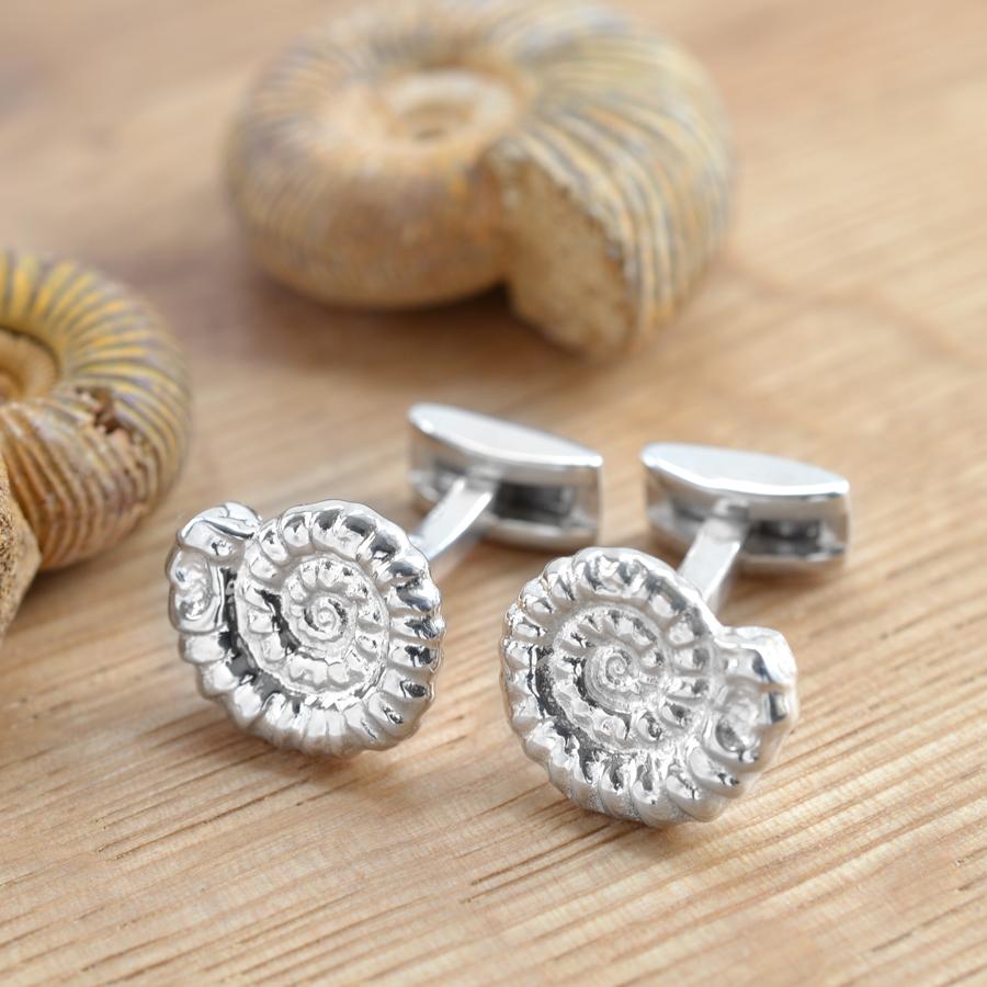 Sterling Silver Ammonite Cufflinks