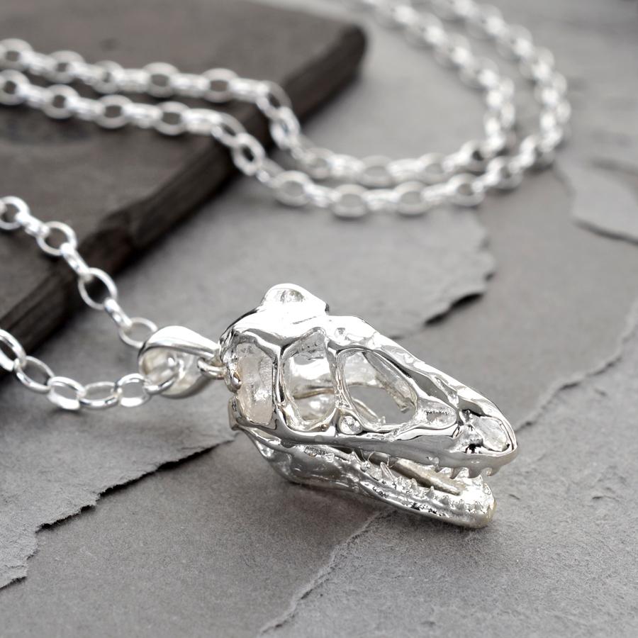 Sterling Silver T-Rex Skull Necklace