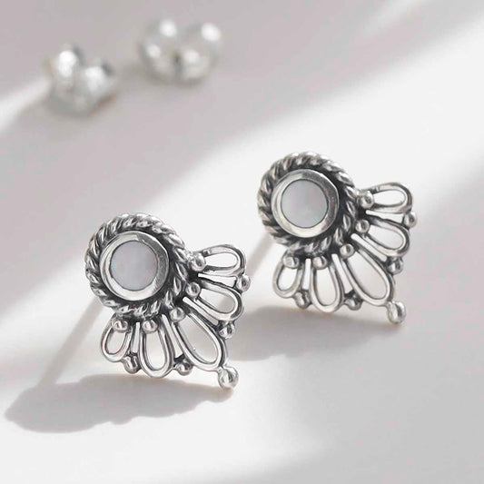 ML780M Sterling Silver Ornate Mother of Pearl Stud Earrings 2
