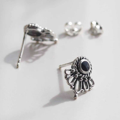 ML780O Sterling Silver Ornate Onyx Stud Earrings 2