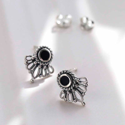 ML780O Sterling Silver Ornate Onyx Stud Earrings 3