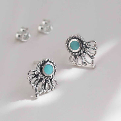 ML780T Sterling Silver Ornate Turquoise Stud Earrings 2
