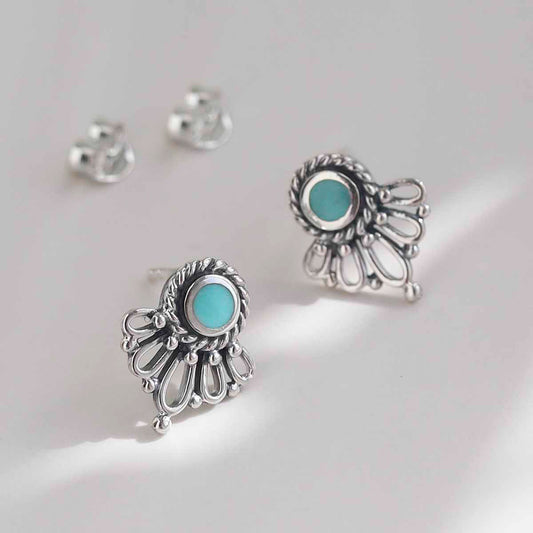 ML780T Sterling Silver Ornate Turquoise Stud Earrings 2