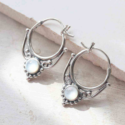ML781M Sterling Silver Mother of Pearl Drop Hoop Earrings 3