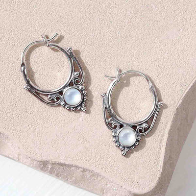 ML781M Sterling Silver Mother of Pearl Drop Hoop Earrings 4