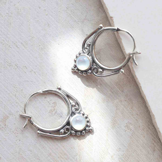 ML781M Sterling Silver Mother of Pearl Drop Hoop Earrings