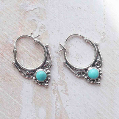ML781T Sterling Silver Turquoise Drop Hoop Earrings 2