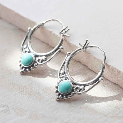 ML781T Sterling Silver Turquoise Drop Hoop Earrings 3