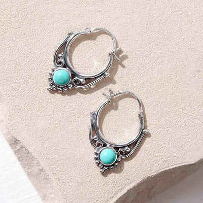 ML781T Sterling Silver Turquoise Drop Hoop Earrings